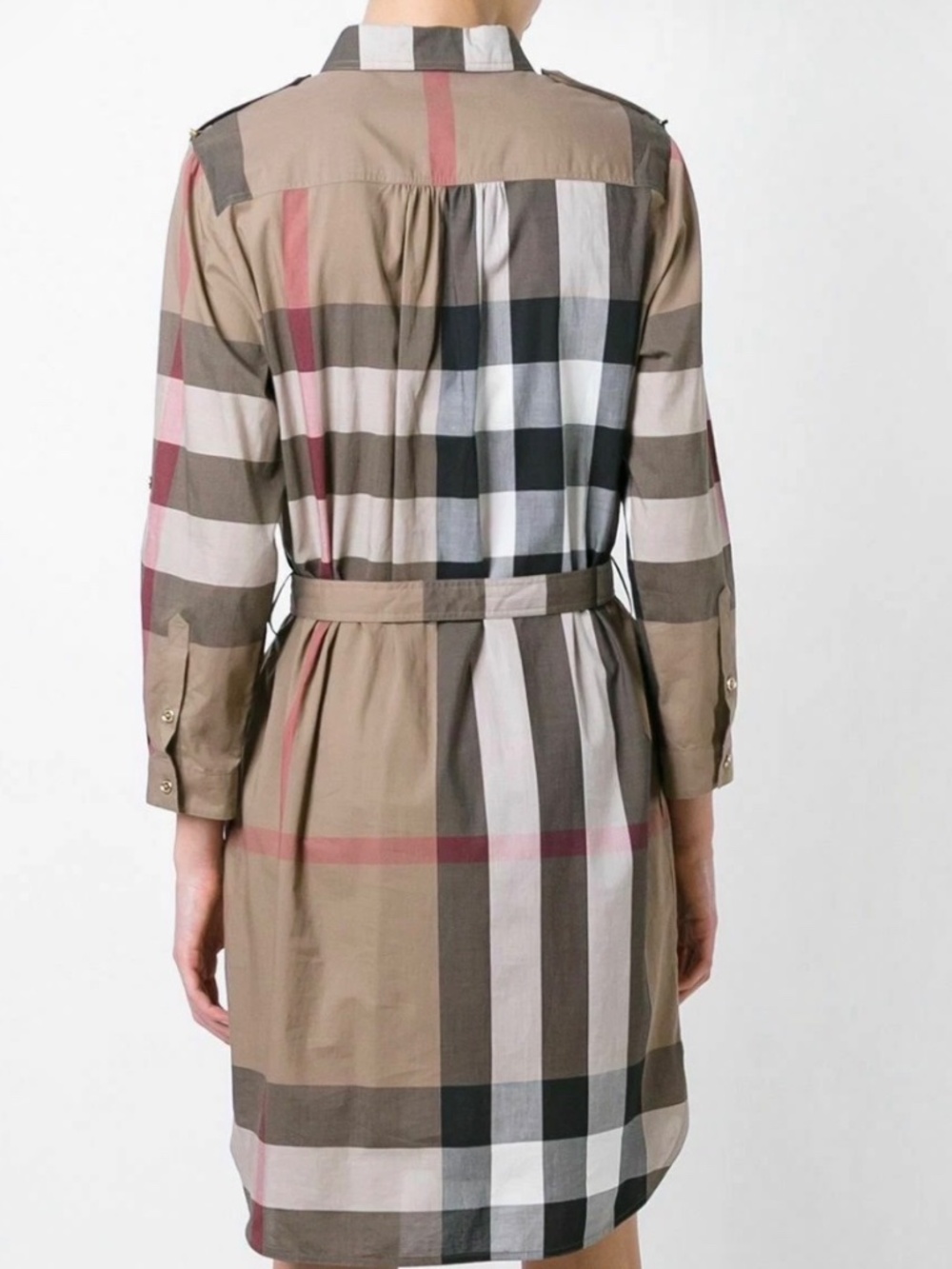 Burberry Kelsey Exploded Check Belted Cotton Shirt Dress- Size L - Picture 7 of 8
